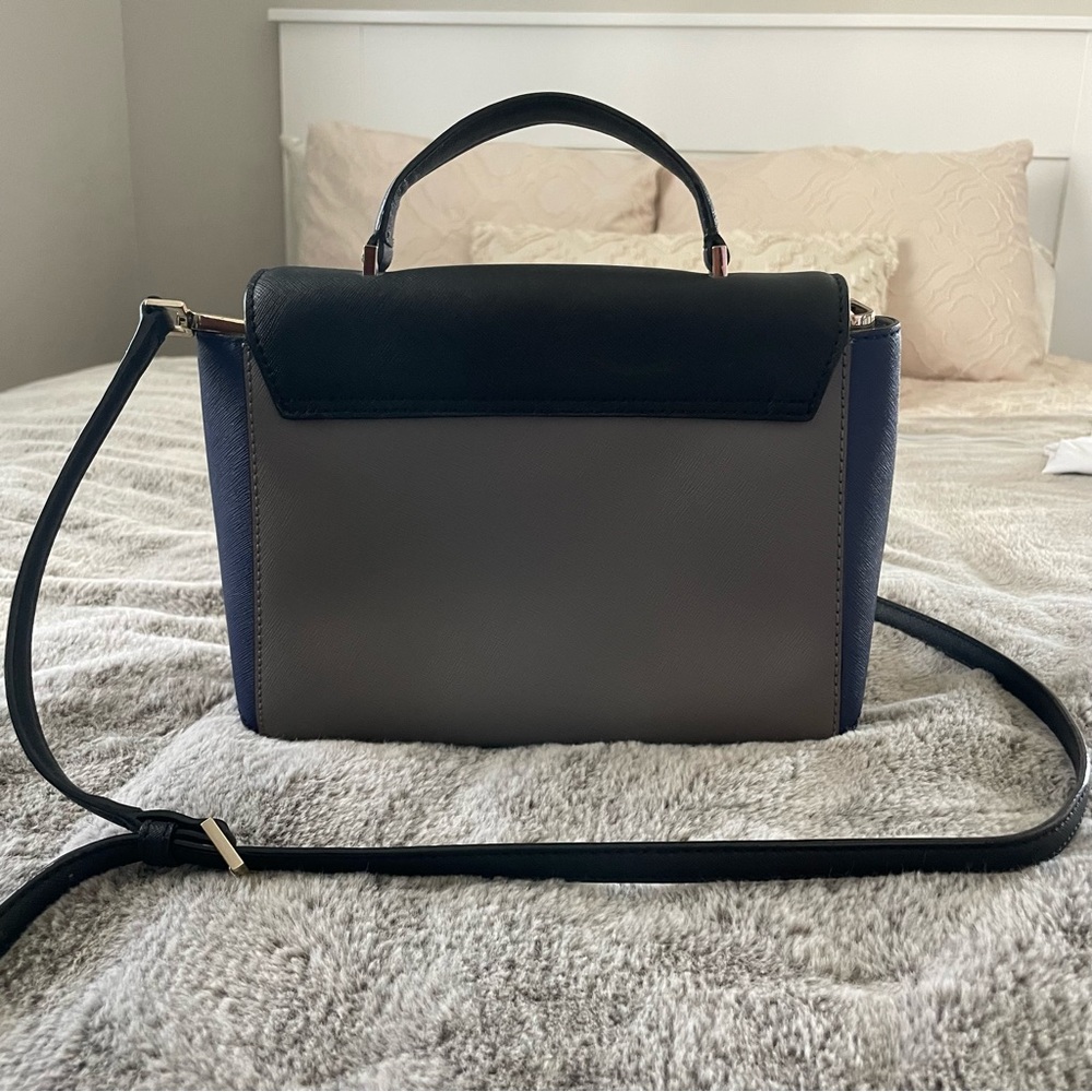 Kate Spade multi tone colorblock purse tote bag crossbody black light gray navy - Picture 2 of 7